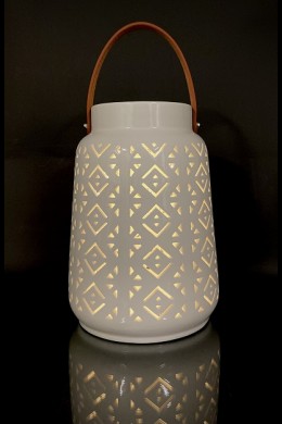  SMALL GEOMETRIC PATTERN PRE-LIT CERAMIC LANTERN[571264]